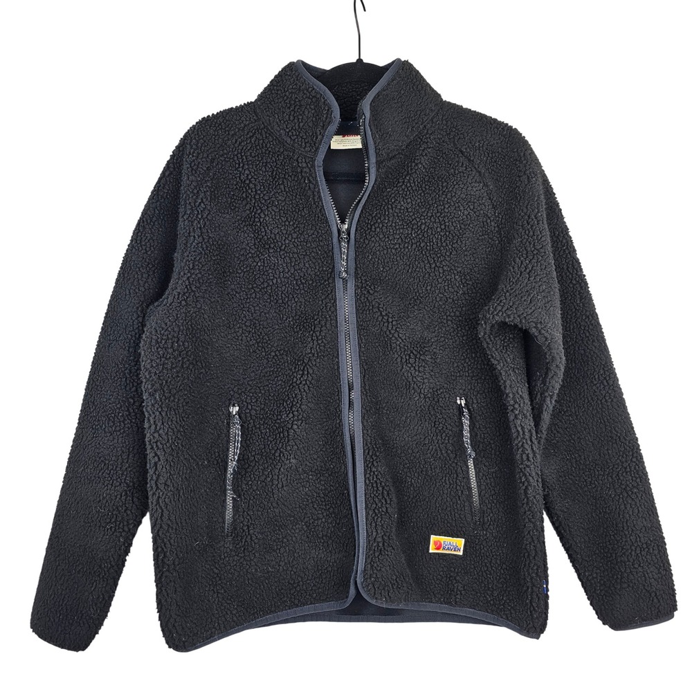 Fjallraven Vardag Pile Womens Fleece Jacket Black Full Zip Warm Sherpa Size‎ M